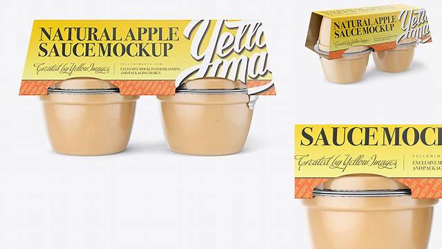 1355+ Natural Apple Sauce 4-4 Oz. Cups PSD Mockup Front View Creative Free Photoshop Template