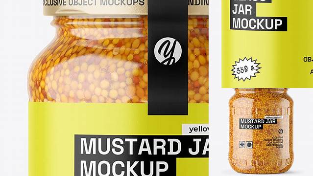 1362+ Glass Jar with Wholegrain Mustard PSD Mockup Fully Customizable Mockup PSD Free