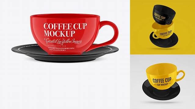 1363+ Glossy Coffee Cup with Sauser PSD Mockup Free Mockup Templates