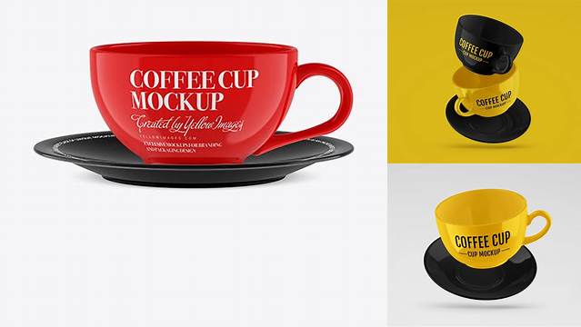 1363+ Glossy Coffee Cup with Sauser PSD Mockup Free Mockup Templates