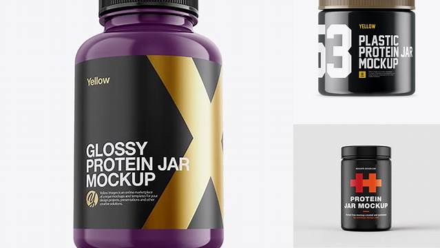 1366+ Glossy Plastic Protein Jar PSD Mockup Hero Shot For Free Download