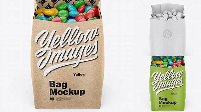 1369+ Matte Bag With Candies PSD Mockup Front View High-Angle Shot Editable Design PSD File