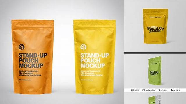 1369+ Matte Stand-Up Pouch with Zipper PSD Mockup Front View Photoshop PSD Free for Designers