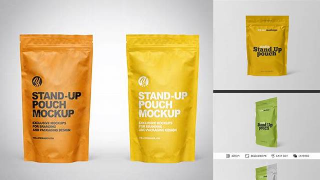 1369+ Matte Stand-Up Pouch with Zipper PSD Mockup Front View Photoshop PSD Free for Designers