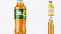 1370+ 1L Clear PET Bottle with Orange Drink PSD Mockup Front View Free Design Resource