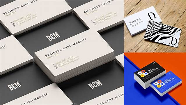 1374+ Business Cards PSD Mockup Half Side View High Angle Shot Elegant and Versatile PSD Resource