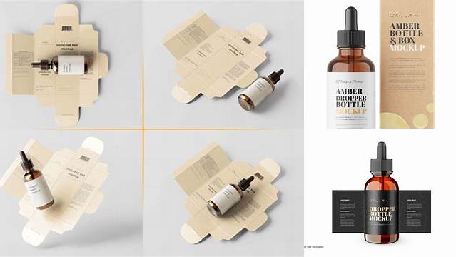 1377+ Amber Glass Dropper Bottle with Glossy Paper Box PSD Mockup Custom Graphic Resource Free Download