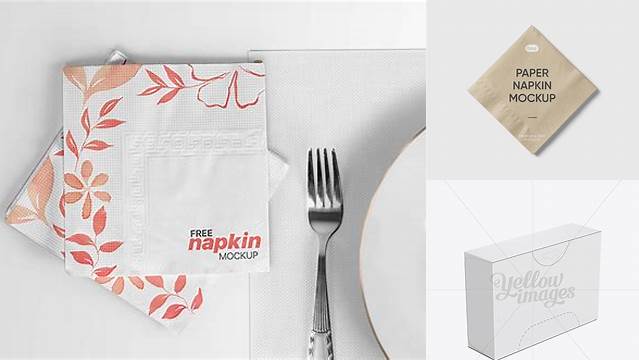 1385+ Napkin Box PSD Mockup Back 3/4 View High-Angle Shot Download Free