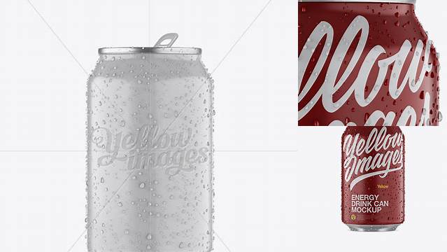 1387+ 330ml Aluminium Can with Condensation & Glossy Finish PSD Mockup Front View Best Free Mockup PSD