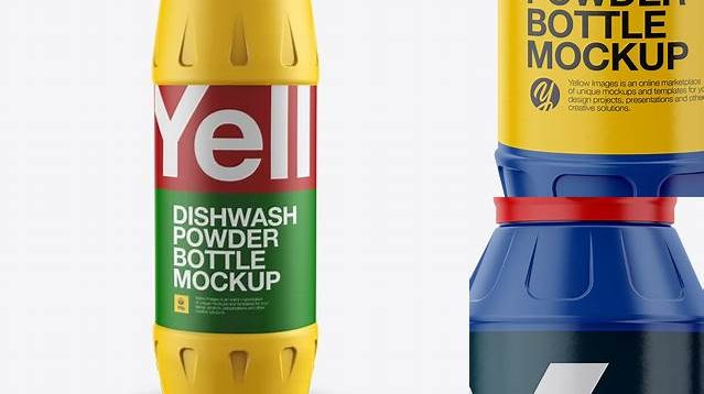 1388+ Plastic Dishwash Powder Bottle PSD Mockup Front View Smart PNG Image