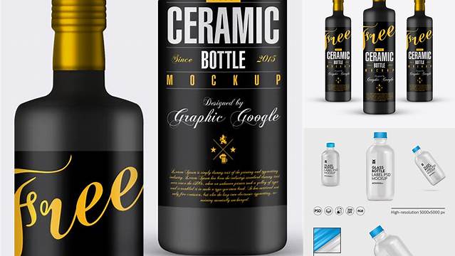 1392+ Glossy Ceramic Bottle With Label PSD Mockup Editable Photoshop Free Mockup