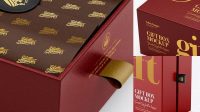 1392+ Textured Gift Box PSD Mockup Half Side View High-Angle Shot Professional Graphic PSD Download