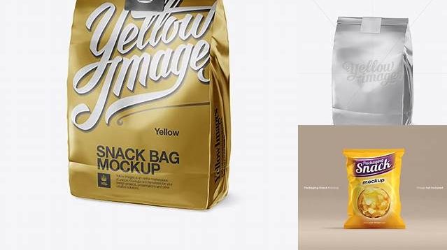 1395+ Metallic Snack Bag With Label PSD Mockup Half Side View Downloadable PSD Design Template