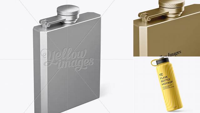 1395+ Square Metal Flask PSD Mockup Half Side View High-Angle Shot Photoshop PSD Free for Designers