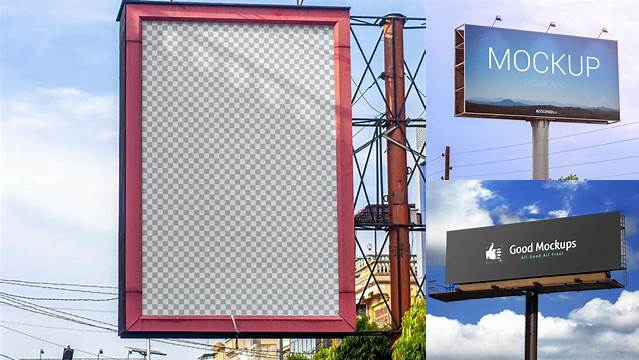 1397+ Metallic Billboard PSD Mockup Half Side View Smart Object PSD Free Resource