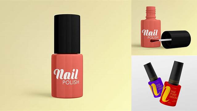 1400+ Nail Polish Bottle with Matte Cap PSD Mockup Front View Fully Customizable Photoshop Freebie