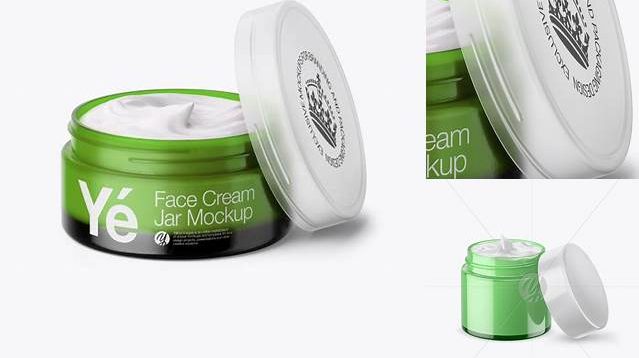 1401+ Opened Green Cream Jar With Transparent Cap PSD Mockup High-Angle Shot Free Smart Object Templates