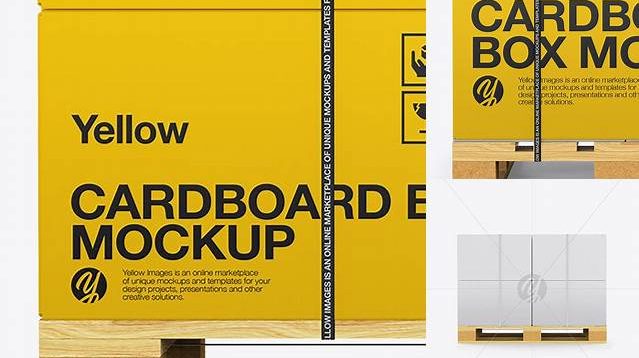 1401+ Wooden Pallet With Strapped Carton Box PSD Mockup Side View Elegant Free Graphic Resource