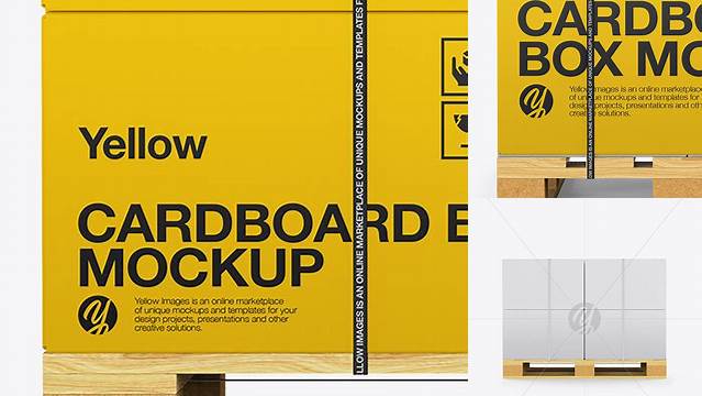 1401+ Wooden Pallet With Strapped Carton Box PSD Mockup Side View Elegant Free Graphic Resource