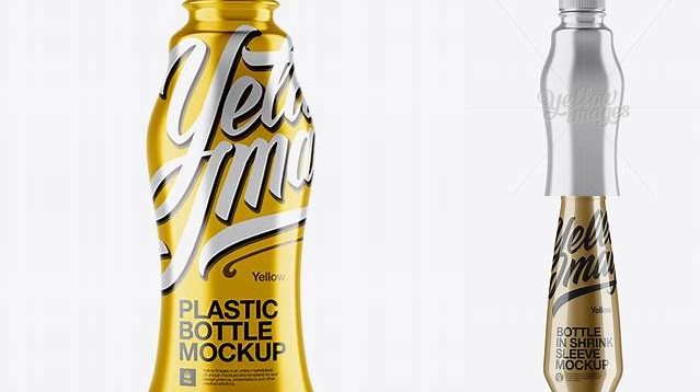 1402+ Plastic Bottle with Metallic Shrink Sleeve PSD Mockup Front View Exclusive Free Photoshop Asset