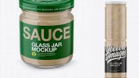 1411+ Glass Jar with Mushroom Sauce PSD Mockup Front View Smart PNG Image