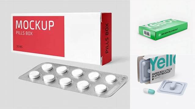 1413+ Pills Box With Glossy Blister PSD Mockup Half Side View Elegant and Stylish Free PSD