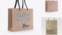 1422+ Kraft Bag with Raised Up Handles PSD Mockup Half Side View Photoshop Resource Free