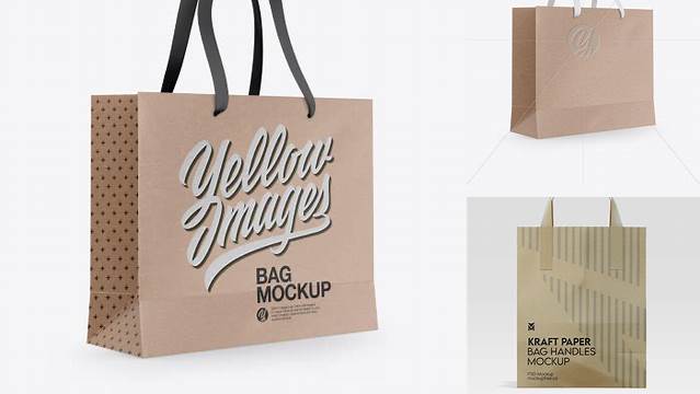 1422+ Kraft Bag with Raised Up Handles PSD Mockup Half Side View Photoshop Resource Free