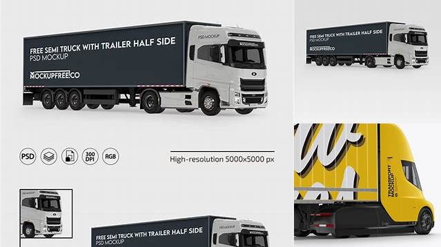 1423+ Electric Semi-Trailer PSD Mockup Half Side View Stylish PSD for Free