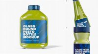 1424+ Pesto Glass Bottle PSD Mockup Fully Editable PSD Template