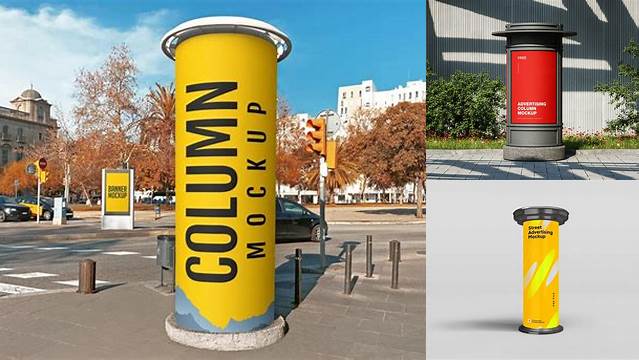 1426+ Round Matte Street Advertising Column PSD Mockup Professional Graphic PSD Download