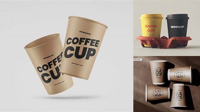 1432+ Two Kraft Coffee Cups PSD Mockup Exclusive Layered PSD Mockup