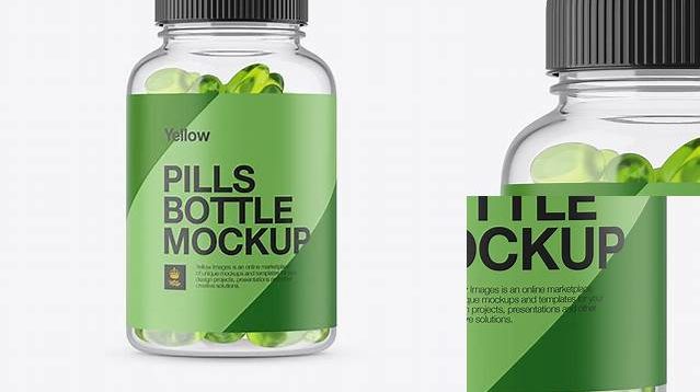 1434+ Clear Plastic Softgels Bottle PSD Mockup Front View Elegant Photoshop Mockup