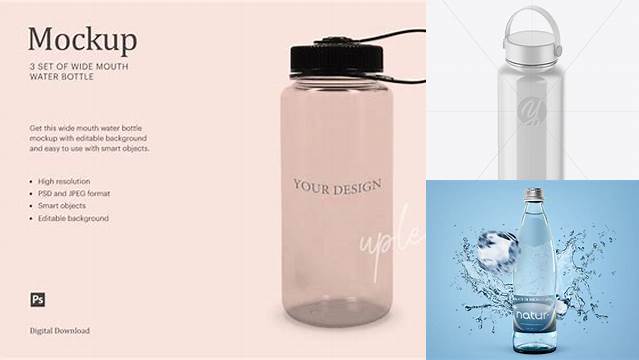 1435+ Glossy Wide-Mouth Water Bottle PSD Mockup High-Quality Design Free PSD