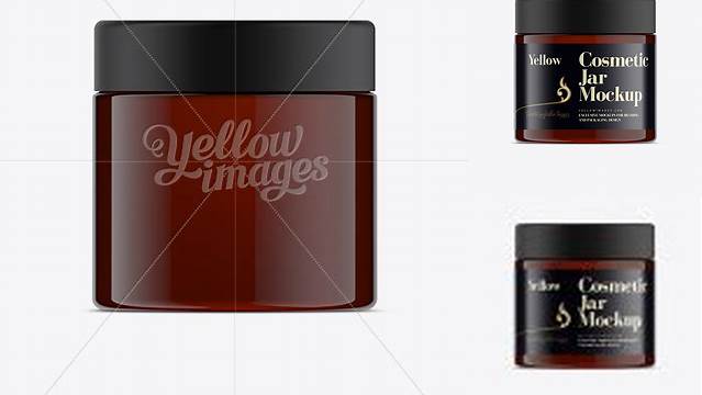 1437+ 250ml Amber Plastic Cosmetic Jar Mock-Up High-Resolution PSD Download