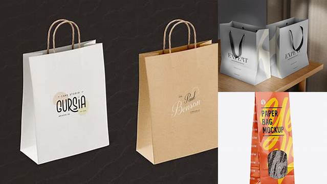 1437+ Two Glossy Paper Bags PSD Mockup Half Side View Smart Editable Design Mockup