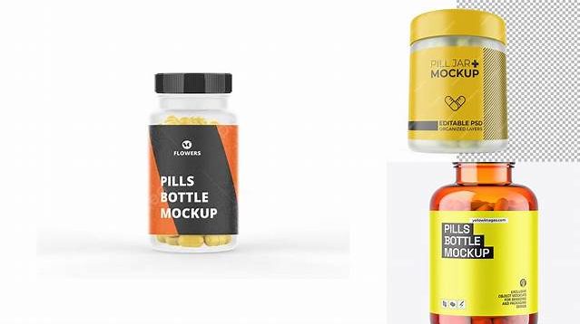 1443+ Frosted Orange Pills Bottle PSD Mockup Professional PSD Mockup