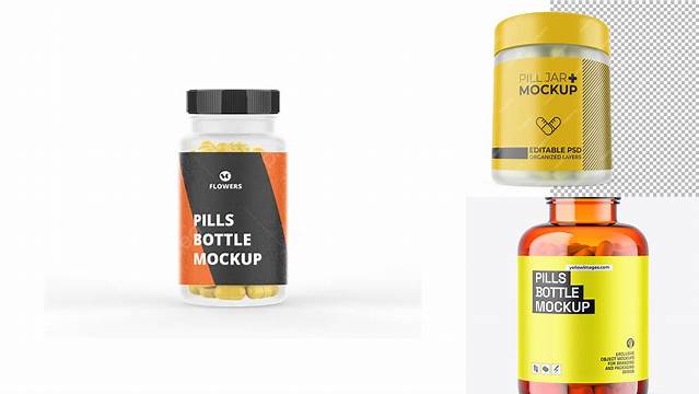 1443+ Frosted Orange Pills Bottle PSD Mockup Professional PSD Mockup