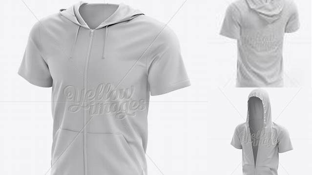 1444+ Short Sleeve Zip Hoodie PSD Mockup Back Halfside View Customizable Design Files