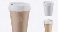 1445+ Kraft Coffee Cup PSD Mockup High-Angle Shot Smart PNG Image