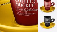 1445+ Matte Metallic Cup and Saucer PSD Mockup High-Angle Shot Download Free Editable PSD Template