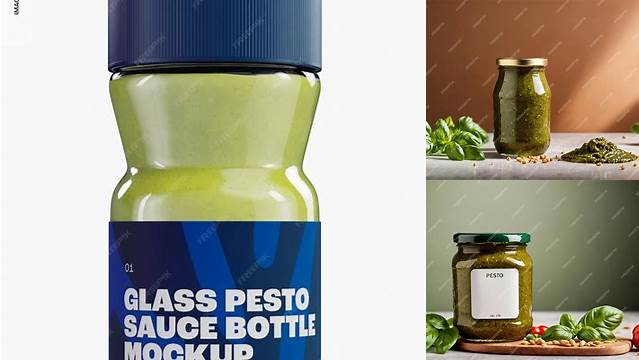 1447+ Glass Jar with Pesto Sauce PSD Mockup Front View High Angle Shot Premium Mockup Freebie