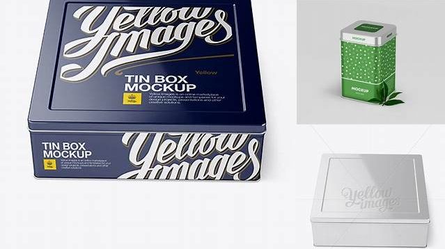 1454+ Metallic Tin Box PSD Mockup Front View High-Angle Shot Free PSD for Designers