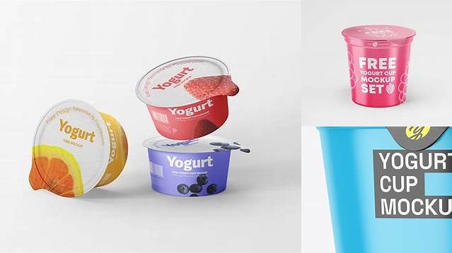 1457+ Glossy Yogurt Cup PSD Mockup Front View High-Angle Shot Smart Editable Design Mockup