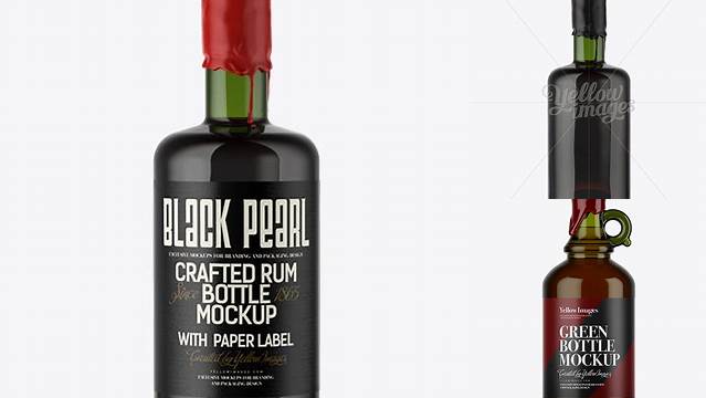 1458+ Green Glass Rum Bottle with Wax Top PSD Mockup Easy-to-Edit PSD