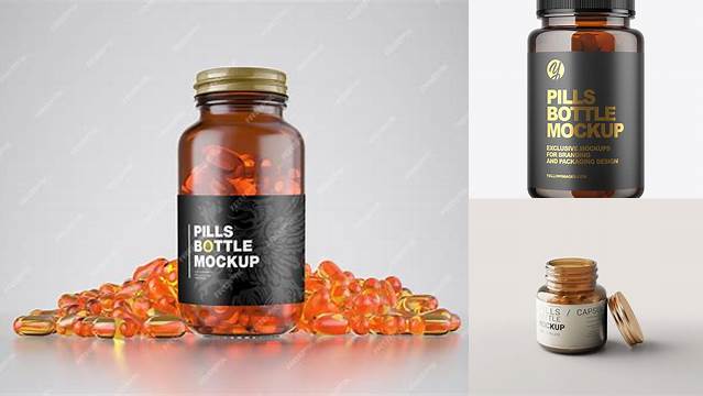 1459+ Opened Amber Bottle with Pills PSD Mockup Easy-to-Edit Photoshop Freebie