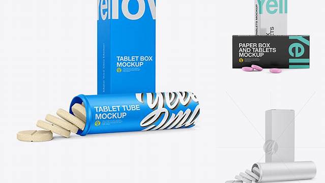 1468+ Paper Box With Tablets PSD Mockup Half Side View Unique Free Photoshop Files