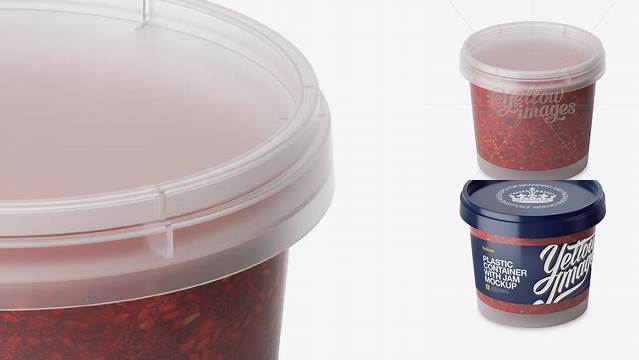 1469+ Frosted Plastic Container With Raspberry Jam PSD Mockup High-Angle Shot High-Resolution PSD Download