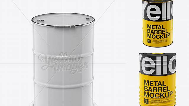 1479+ 200L Metal Barrel PSD Mockup High-Angle-Shot Free Design Resource