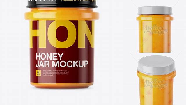 1480+ Creamed Honey with Dried Apricots Glass Jar PSD Mockup Front View Smart Layer PSD